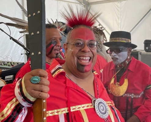 Daryl Jamieson and the Eastern Medicine Singers in full regalia